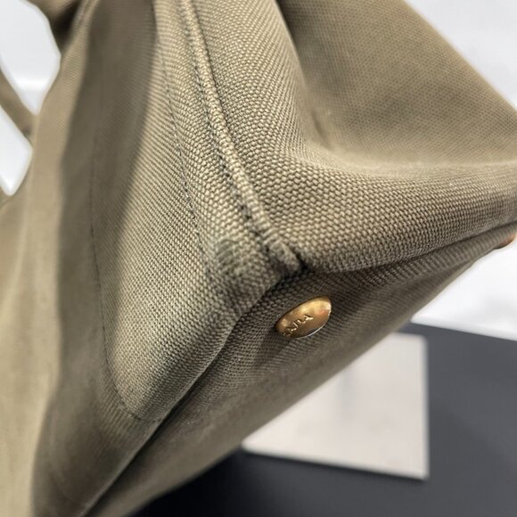 Prada Green Canapa Studded Canvas Handbag Army Green (JB1063) - Picture 7 of 16